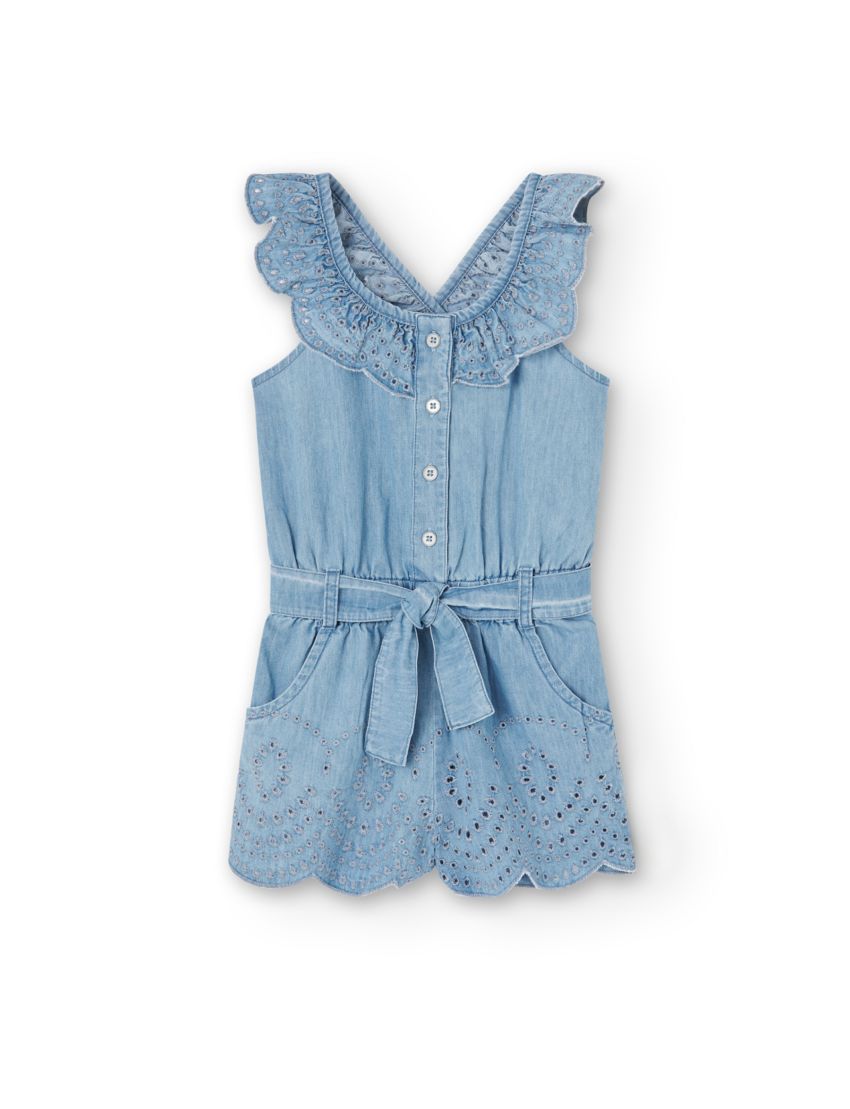 Macação denim para menina
